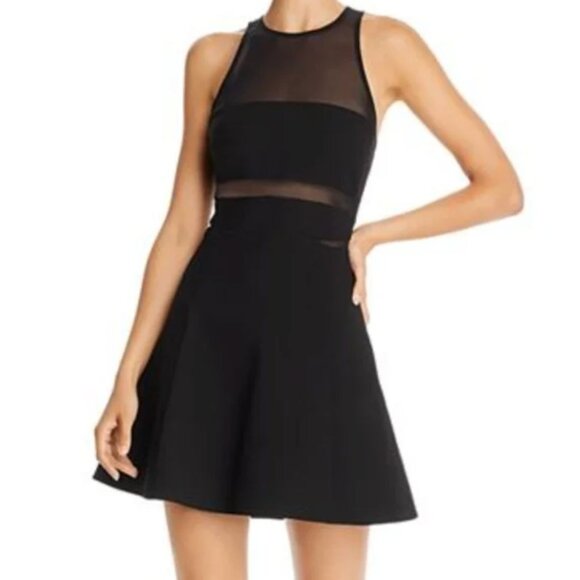 Likely Renee Illusion Mesh Panel Skater A-Line Mini Dress Black Size 4 Sleeveles - Picture 1 of 13